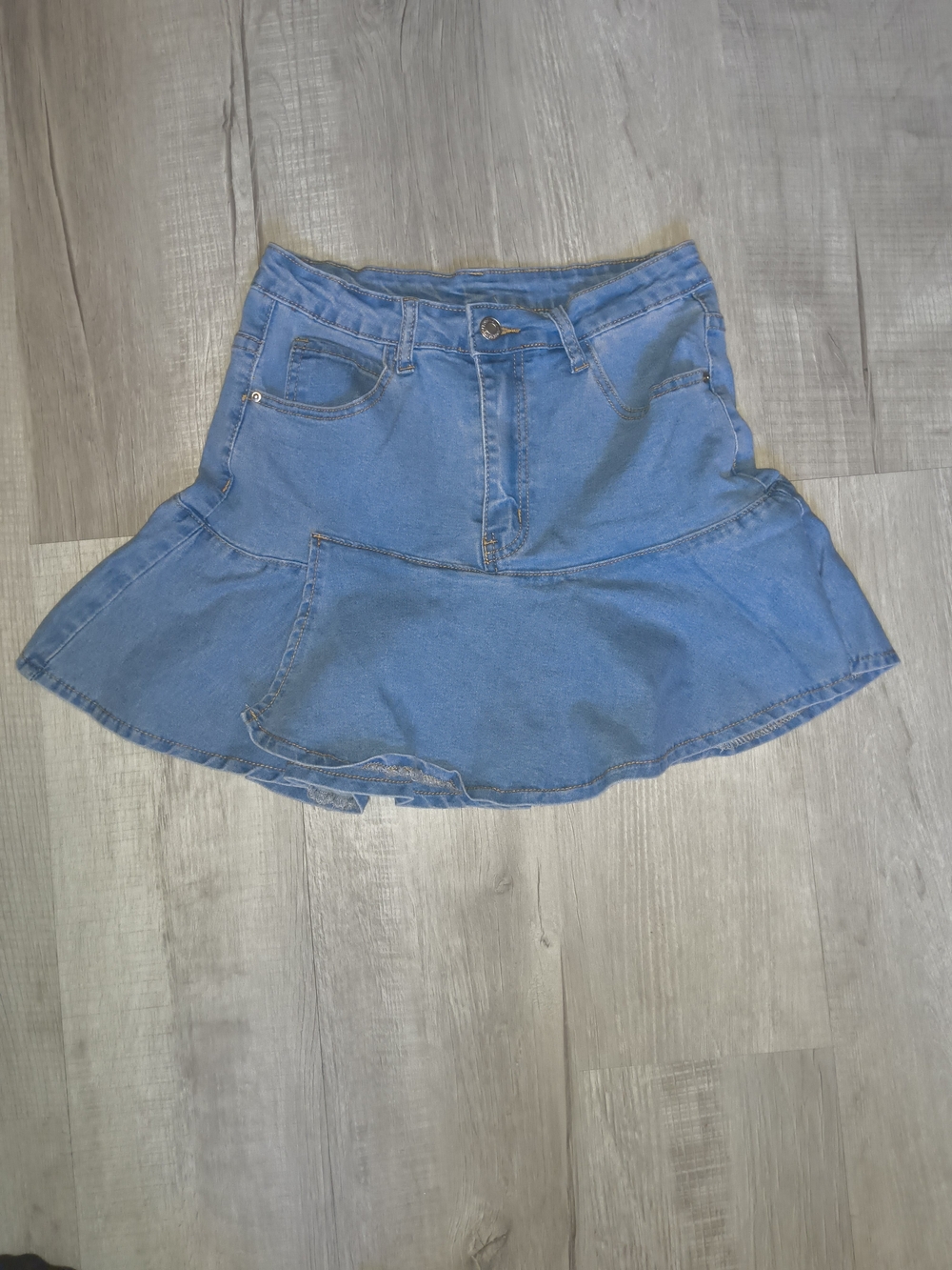 SHEIN Light Blue Denim Ruffle Mini Skirt